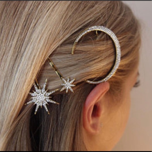 Sexy Set Star & Moon Snowflake Rhinestone Hairpin - Picture 2 of 8